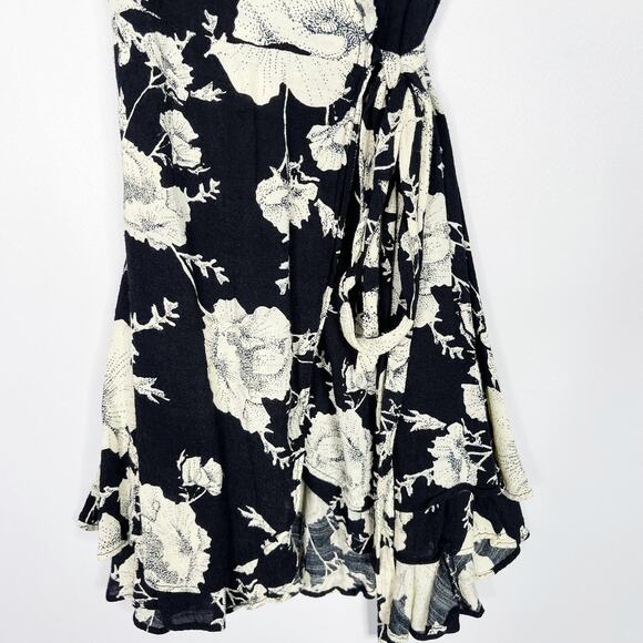 Free People XSmall XS Black Cream Floral French Quarter Printed Mini Dress Wrap - Picture 6 of 13
